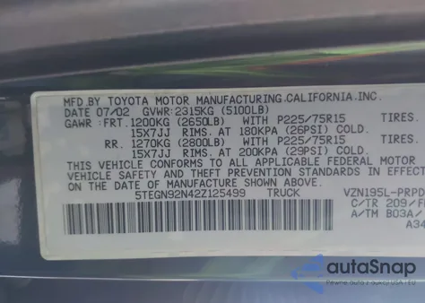 2002 Toyota Tacoma Prerunner V6 из США, поврежденный, VIN 5TEGN92N42Z125499